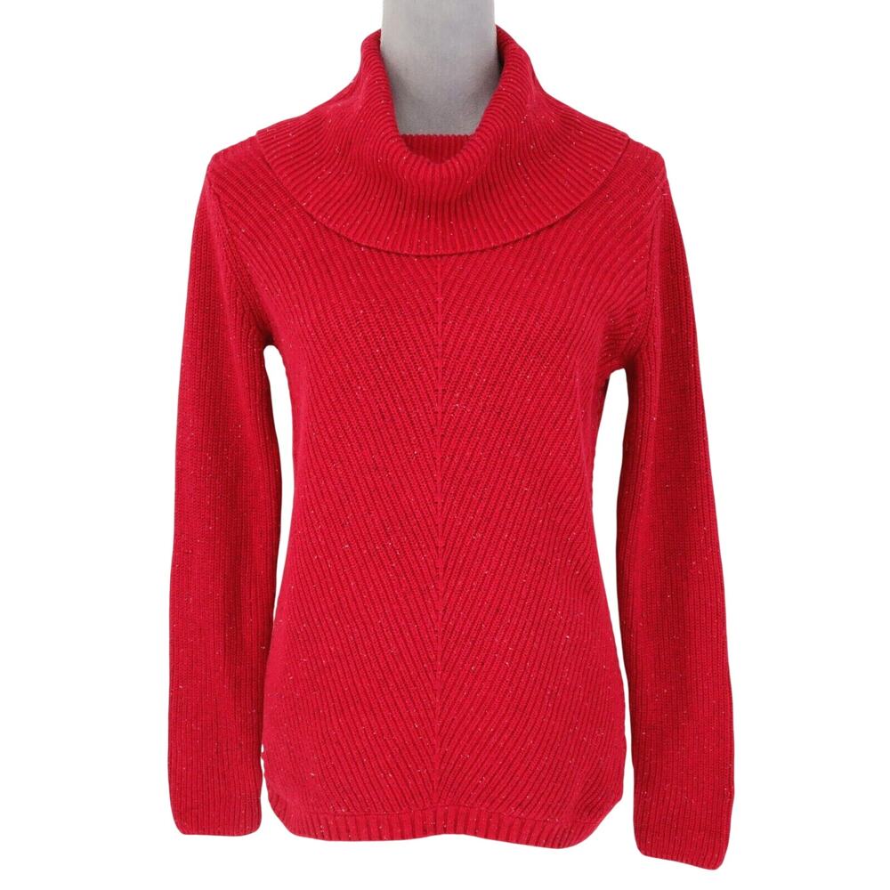Talbots Sweater Petites XSP PXS Red Ribbed Cowl Neck Cotton Blend Oversized